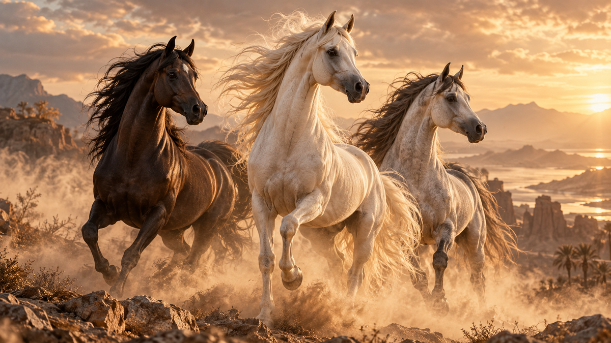 Equine Nobility — Three Arabian horses at golden hour | MIORLUNE