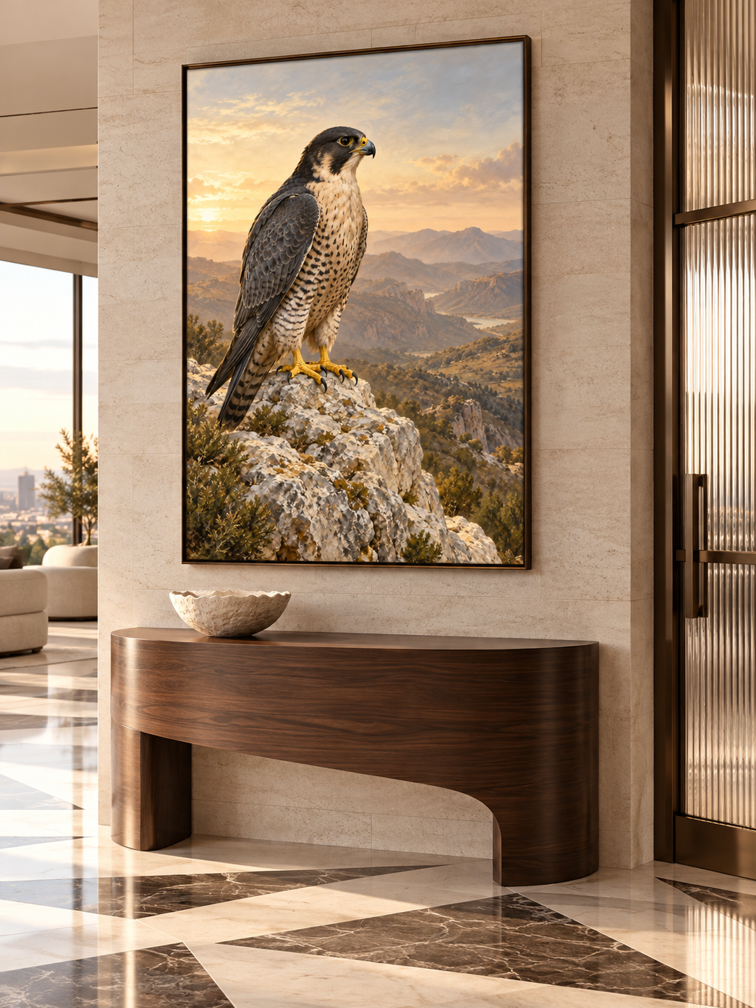 Falcon's Poise — interior presentation 2, MIORLUNE wall art