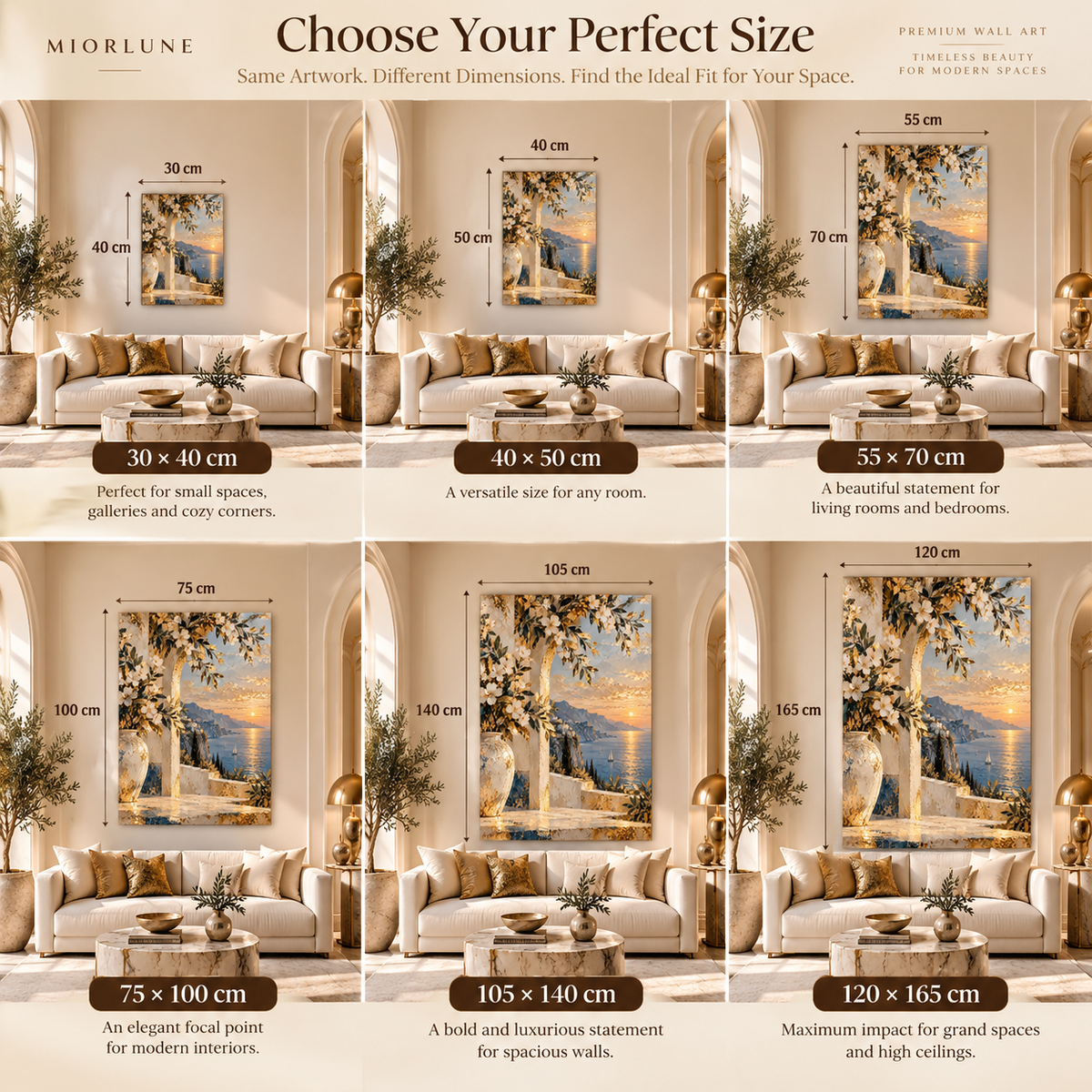 MIORLUNE Edition 03 size guide 30x40 to 120x165 cm