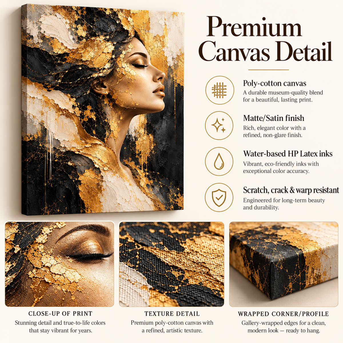 Gilded Reverie premium poly-cotton canvas detail