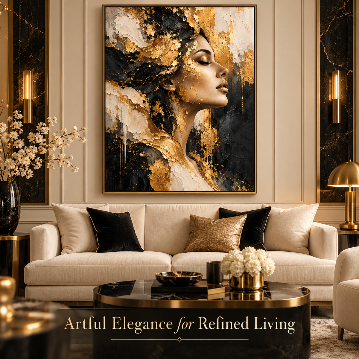 Gilded Reverie luxury living room mockup