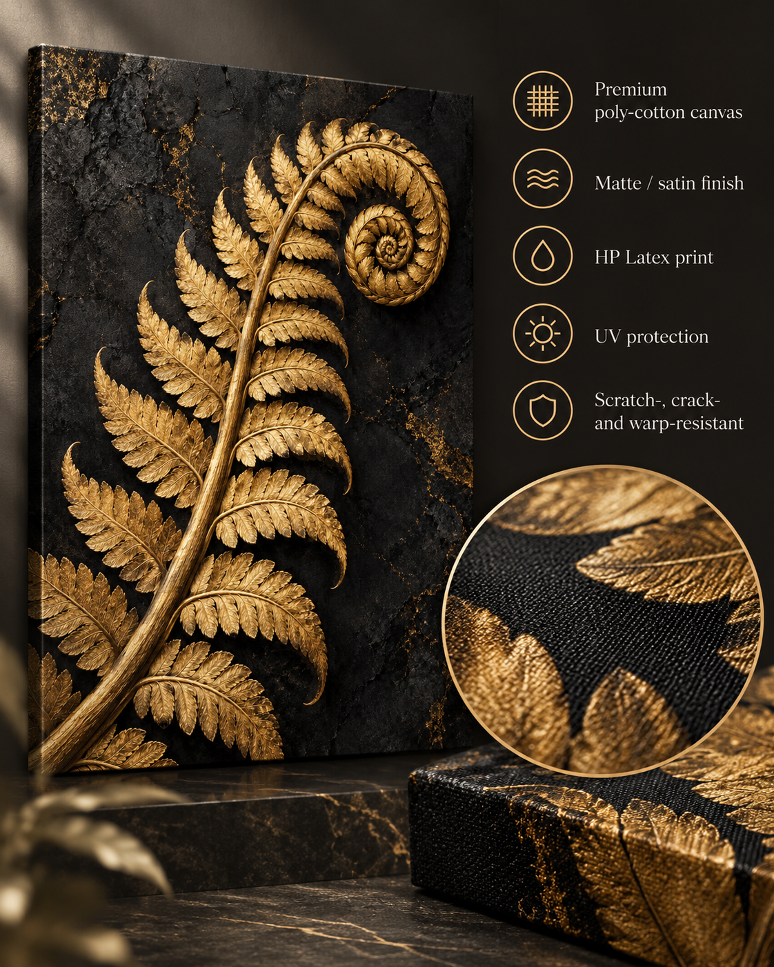 Golden Fern premium poly-cotton canvas detail