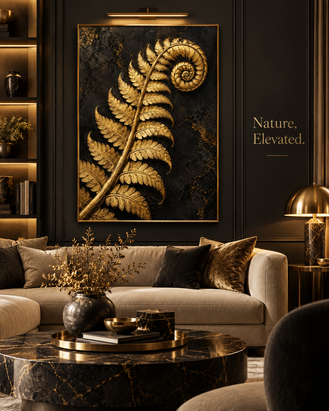 Golden Fern luxury living room mockup