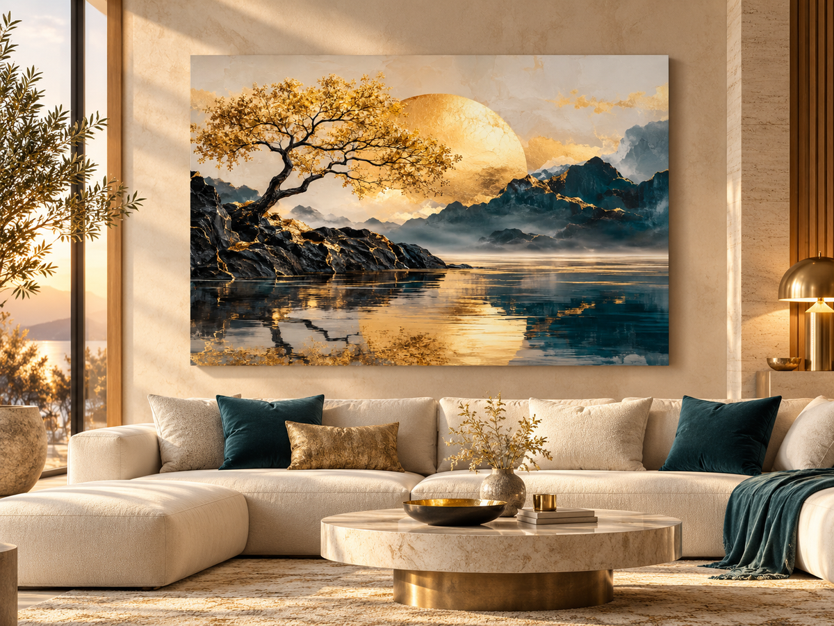 Golden Stillwater luxury living room mockup