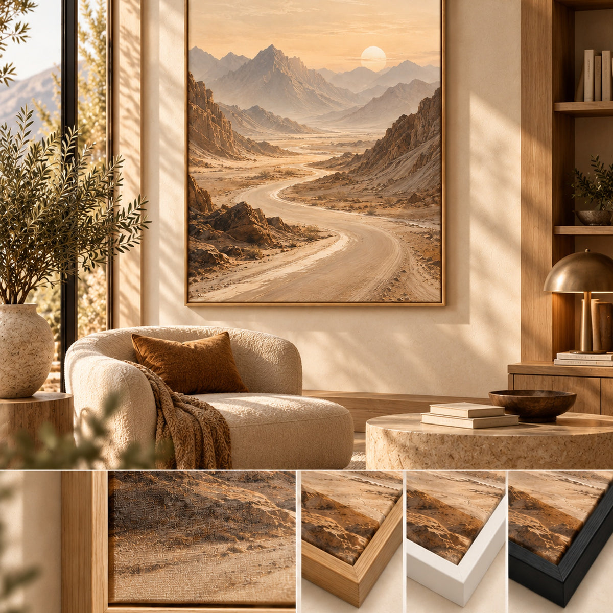 Road to Dusk canvas wall art styled in a refined neutral interior