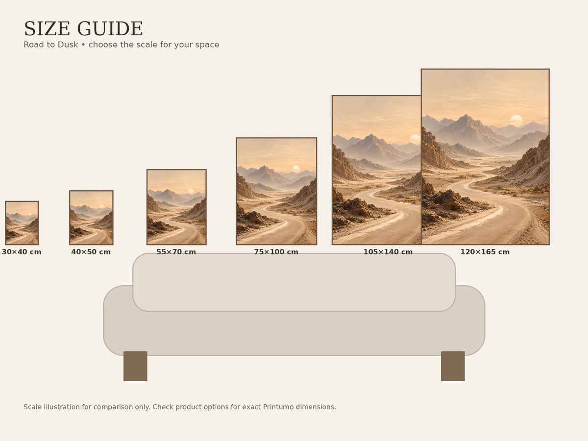 Road to Dusk canvas wall art size guide