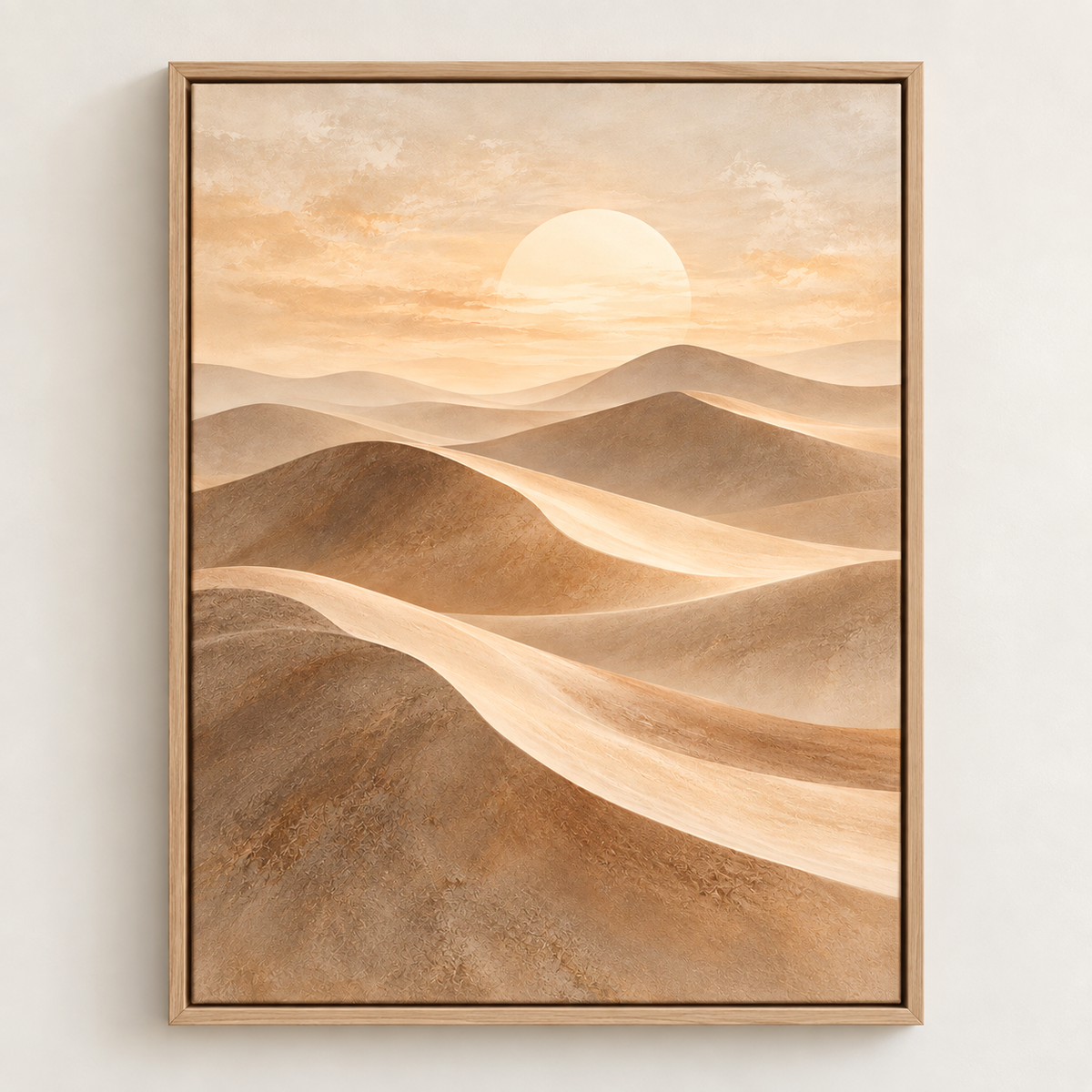 Sahara Veil desert canvas wall art with oak frame