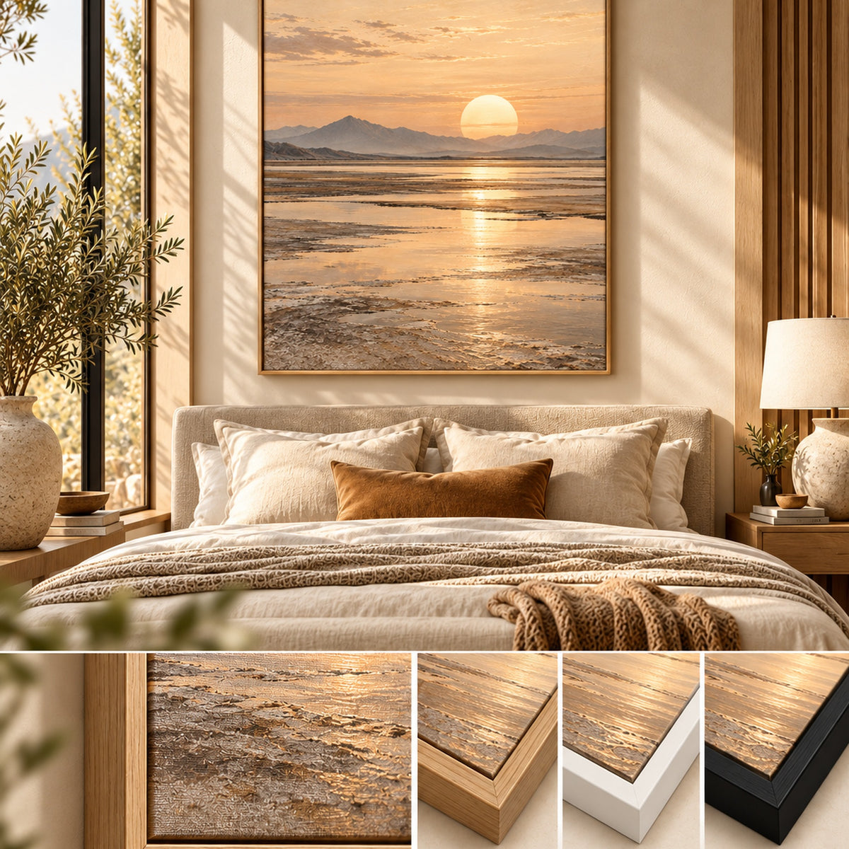 Salt Mirror Sunset desert canvas wall art styled in a refined neutral interior