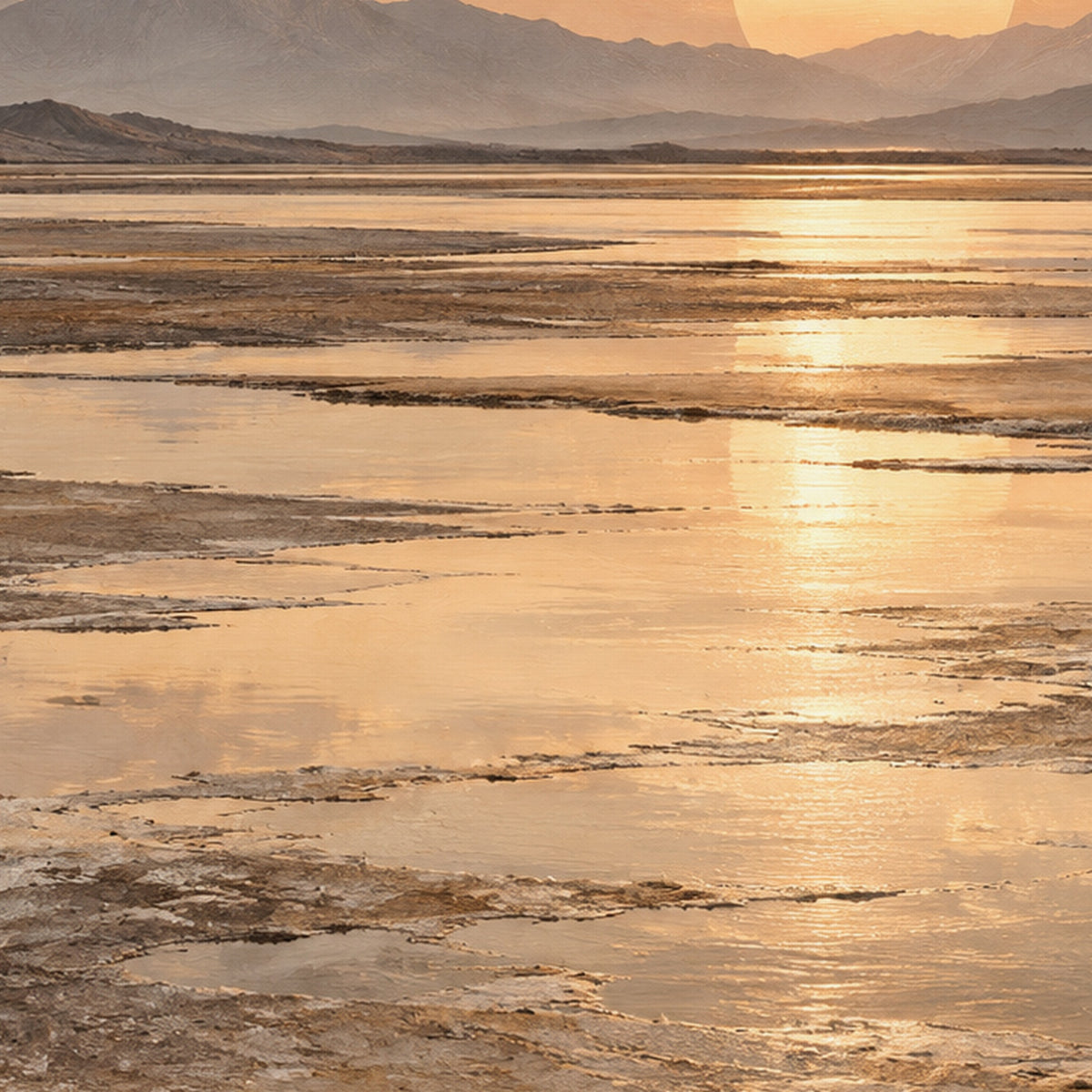 Close-up preview of Salt Mirror Sunset canvas texture and print detail