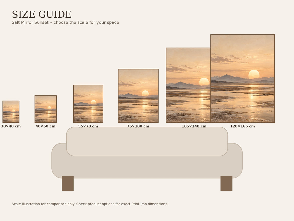 Salt Mirror Sunset canvas wall art size guide