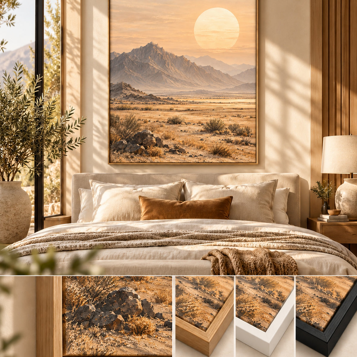 Vast Sun Serenity oversized desert canvas wall art in a warm luxury bedroom
