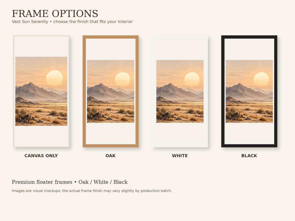 Vast Sun Serenity frame options in canvas only, oak, white and black